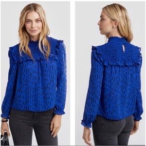 Rebecca Minkoff Sharon Smocked Printed Top Women’s XS Cobalt Blue Sprinkles